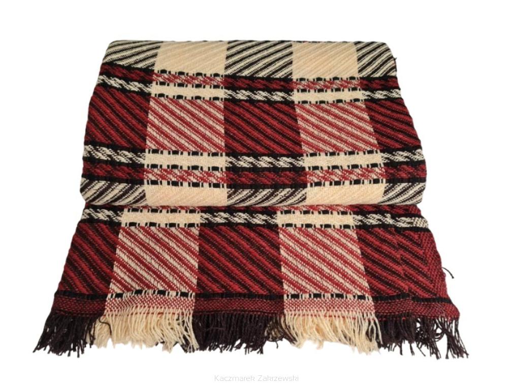 Narzuta dekoracyjna tkana 170x205 bordowa kremowa czarna krata