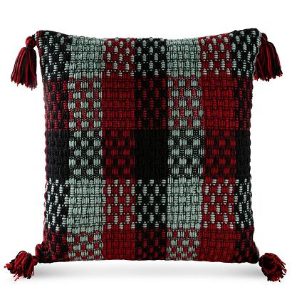 Poszewka dekoracyjna HILAR 45x45 Eurofirany czerwona miętowa krata + pompony