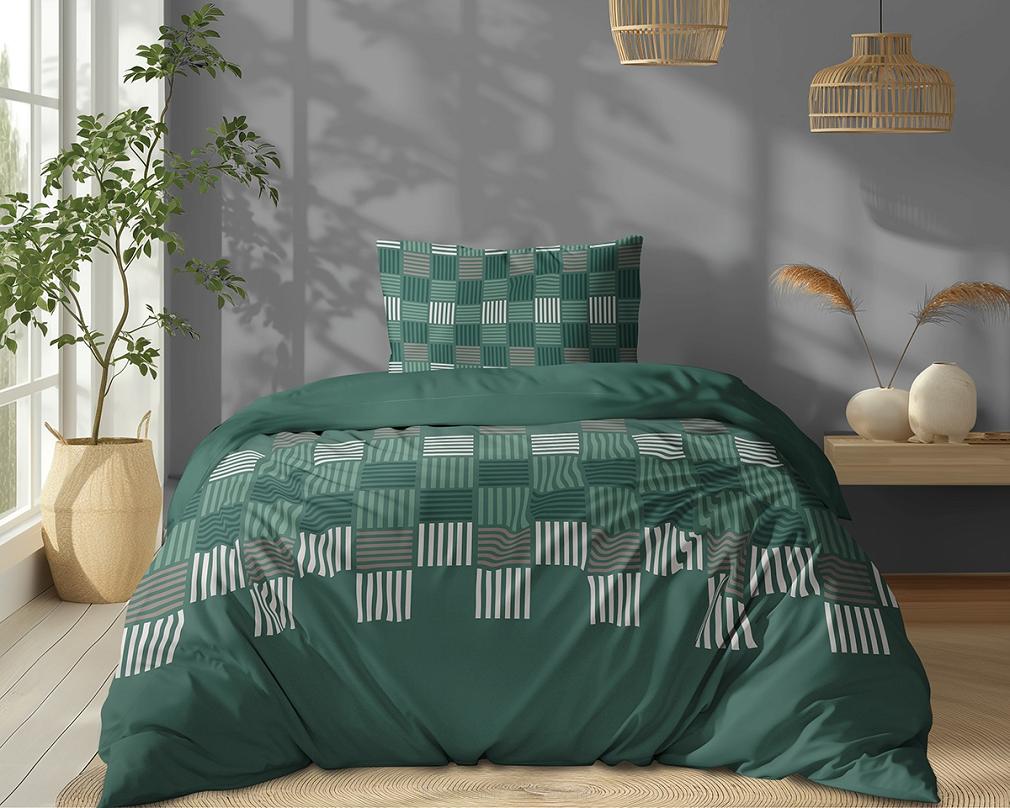 Pościel bawełniana 140x200 Detexpol zielona szachownica
