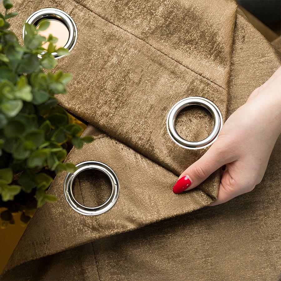 Zasłona gotowa na przelotkach ELEONORA 140x250 brązowa ze złotym nadrukiem