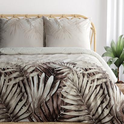 Pościel bawełniana NESSA 220x200 Eurofirany biała beżowa palmowe egzotyczne liście