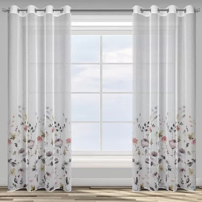 Zasłona gotowa na przelotkach LAVIN 140x250 Design91 biała pudrowa polne kwiaty