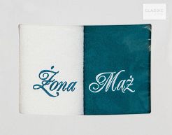 Komplet ręczników 2 szt. 70x140 Eurofirany Mąż-Żona biały ciemny turkus