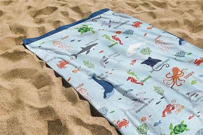 Ręcznik plażowy 70x140 błękitny fauna morska
