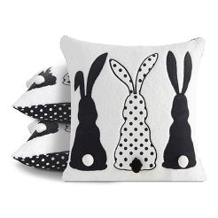 Poszewka dekoracyjna z bukli WIOSNA z ozdobnymi pomponami 45x45 Eurofirany czarna biała wielkanocne zające