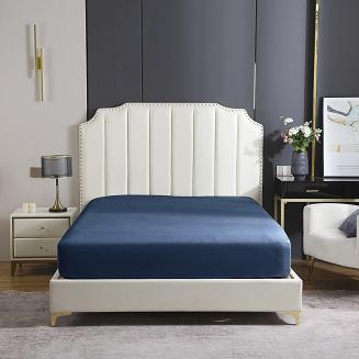 Prześcieradło satyna bawełniana z gumką 90x200 SIN granatowe