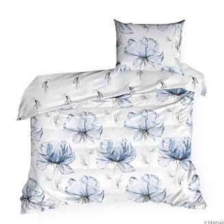 Pościel satynowa SPRING 140x200 Eurofirany biała niebieskie duże kwiaty