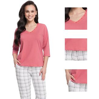 Piżama damska LUNA kod 609 malinowa / krata