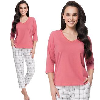 Piżama damska LUNA kod 609 malinowa / krata