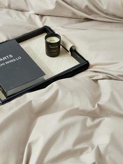 Jasno Beżowa Pościel Queen Premium Satyna Bawełniana 220x200 ze Złotą Lamówką Biza