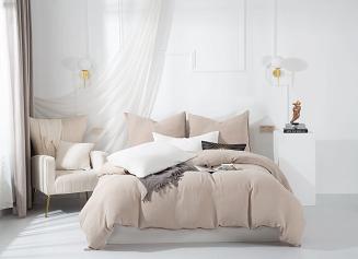 Ciemno Beżowa Bawełniana Pościel Muślinowa 140x200