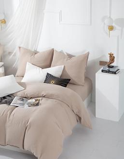 Ciemno Beżowa Bawełniana Pościel Muślinowa 140x200