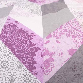 Pościel bawełniana 200x220 COTTONLOVE biała szara różowa zygzak + kwiaty