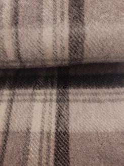 Koc wełniany z frędzlami 160x200 kremowy czarny w kratę