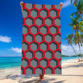 Ręcznik plażowy 100x180 grafitowy czerwony sześciokąty