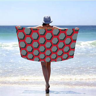 Ręcznik plażowy 100x180 grafitowy czerwony sześciokąty
