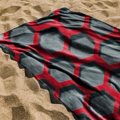 Ręcznik plażowy 100x180 grafitowy czerwony sześciokąty