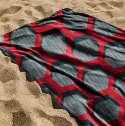 Ręcznik plażowy 100x180 grafitowy czerwony sześciokąty