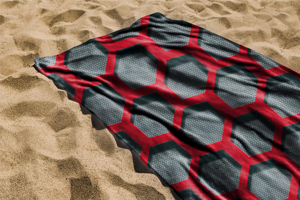 Ręcznik plażowy 100x180 grafitowy czerwony sześciokąty