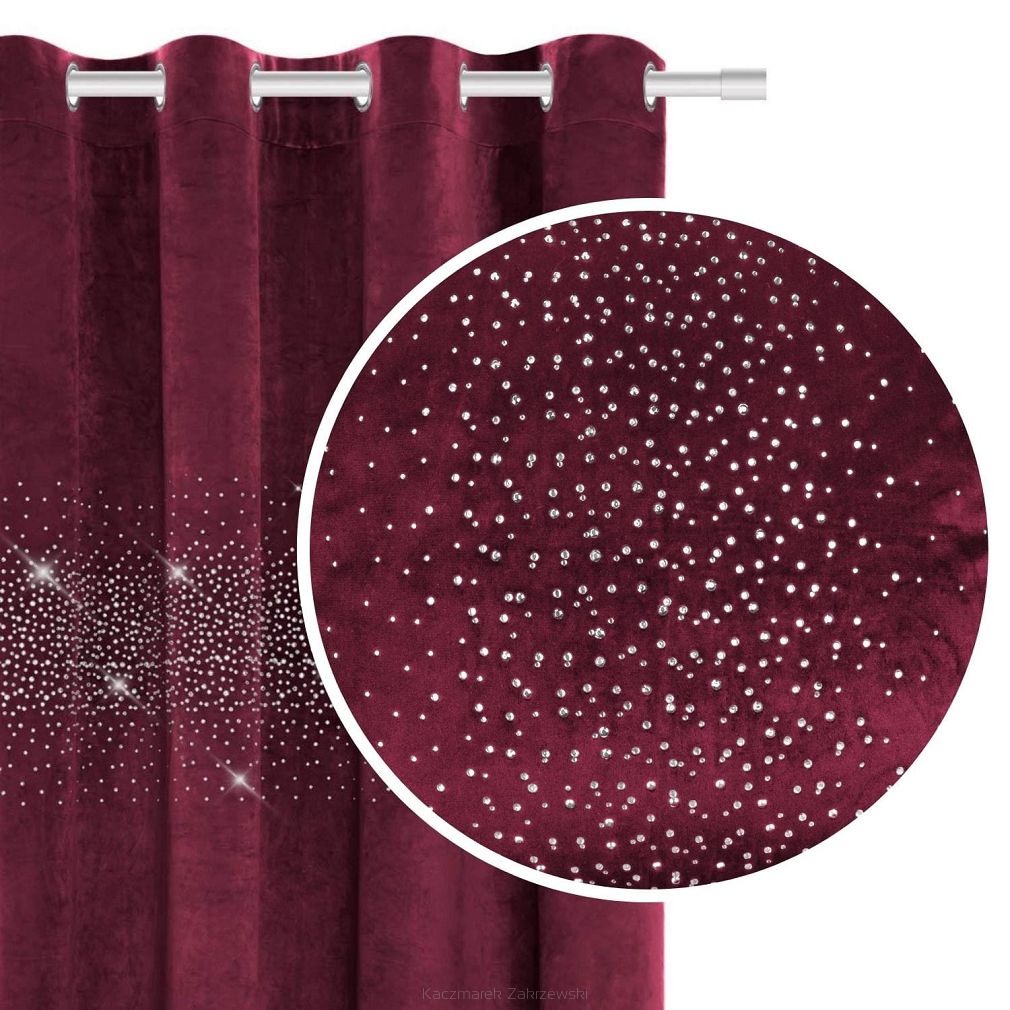 Bordowa Zasłona Welurowa Z Kryształkami 140x250 Shiny