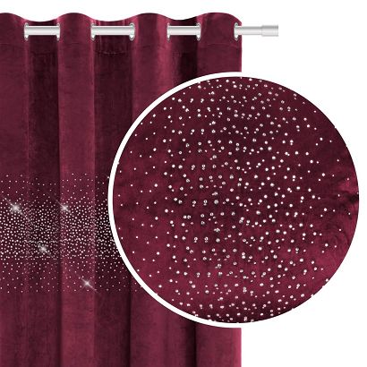 Zasłona gotowa na przelotkach Shiny 140x250 welurowa z kryształkami bordowa