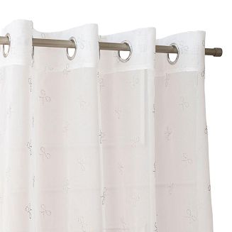 Firana gotowa na przelotkach z ołowianką KOKARDKA 140x250 biała diamentowe srebrne kokardki na woalu