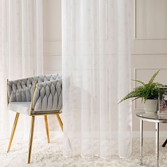 RIBBON Firana gotowa na woalu w diamentowe kokardki na srebrnych przelotkach z ołowianką szer.140 x