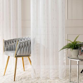 RIBBON Firana gotowa na woalu w diamentowe kokardki na srebrnych przelotkach z ołowianką szer.140 x