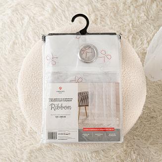 RIBBON Firana gotowa na woalu w diamentowe kokardki na srebrnych przelotkach z ołowianką szer.140 x