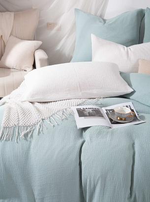 Pościel bawełniana MUŚLINOWA 160x200 szałwiowa