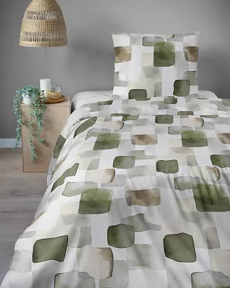 Pościel satynowa Home Satin 140x200 biała szara zielona akwarelowa geometria