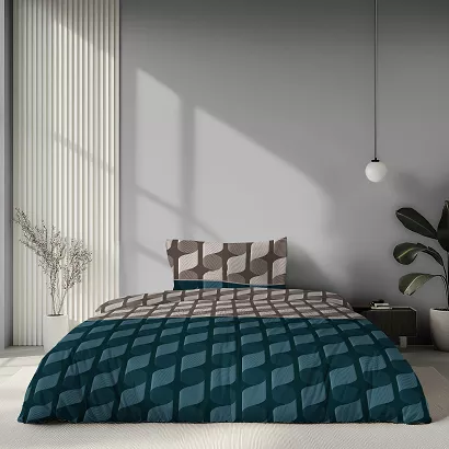Pościel satynowa Home Satin 140x200 beżowa turkusowa geometryczna plecionka