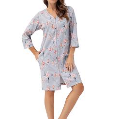 Szlafrok damski LUNA kod 392 szary różowe kwiaty