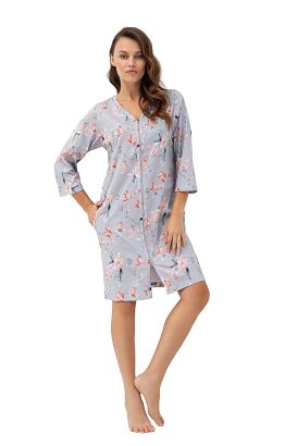 Szlafrok damski LUNA kod 392 szary różowe kwiaty