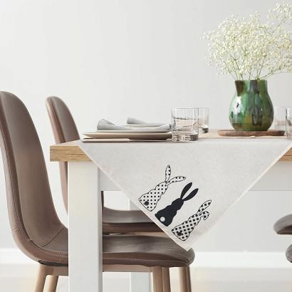 Obrus dekoracyjny serweta WIOSNA 85x85 Eurofirany czarny biały wielkanocne zające