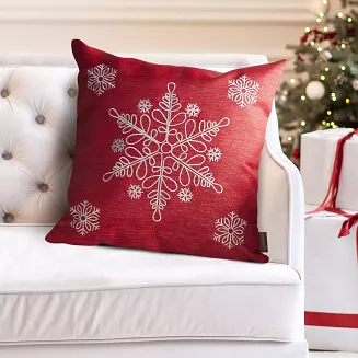 Poszewka dekoracyjna świąteczna 45x45 Eurofirany czerwona z haftem śnieżynki gwiazdki