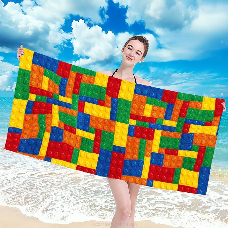 Ręcznik plażowy 100x180 wielokolorowy klocki lego