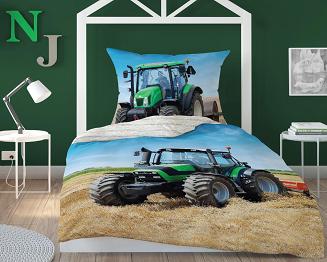 Pościel dla dzieci 140x200 młodzieżowa biała błękitna beżowa zielony traktor