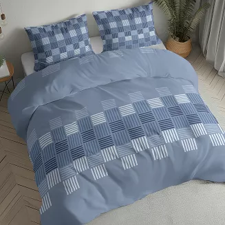 Pościel flanelowa 160x200 niebieska geometryczna plecionka