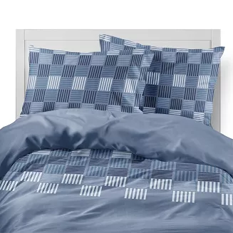 Pościel flanelowa 160x200 niebieska geometryczna plecionka