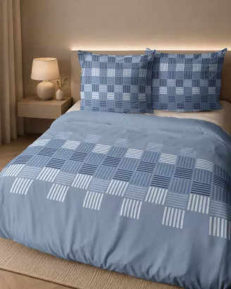 Pościel flanelowa 160x200 niebieska geometryczna plecionka