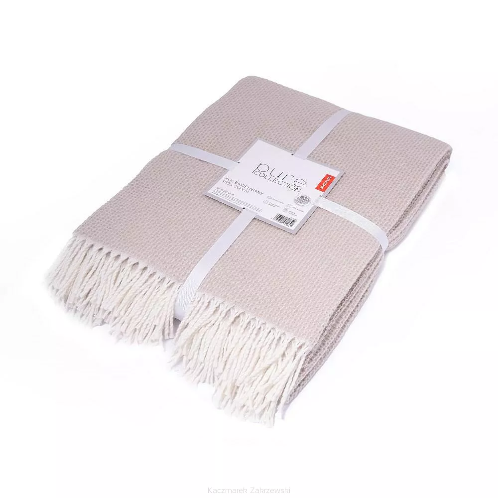 Koc Bawełna+Akryl WZ. 126JB Beżowy 220X200 /320GR/  Jacquard
