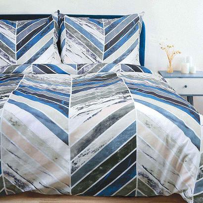 Pościel bawełniana COTTONLOVE 160x200 niebieska geometryczny wzór jodełki
