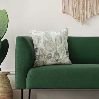 Poszewka dekoracyjna MILLIE 45x45 Eurofirany naturalna zielona kwiaty tulipany