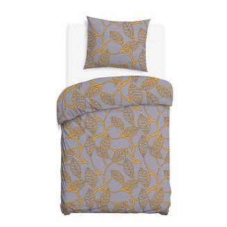 Pościel satyna bawełniana SATYNLOVE 140x200 szara w pomarańczowe liście