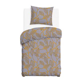 Pościel satyna bawełniana SATYNLOVE 140x200 szara w pomarańczowe liście