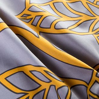 Pościel satyna bawełniana SATYNLOVE 140x200 szara w pomarańczowe liście