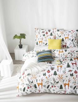Biała Świąteczna Pościel z Mikrofibry z Nadrukiem 140x200 Christmas Forest