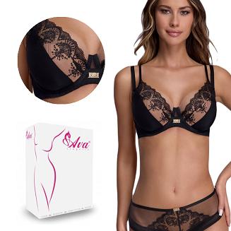 Biustonosz sportowy z koronką Semi Soft AV 2198 półusztywniany czarny