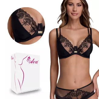 Biustonosz sportowy z koronką Semi Soft AV 2198 półusztywniany czarny